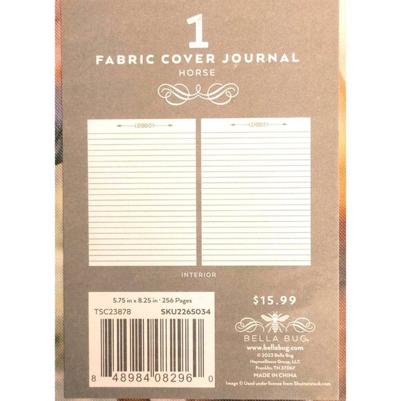 Horse-Themed Fabric Cover Journal 5.75" X 8.25" 256 Pages By Bella Bug NEW - Picture 3 of 7